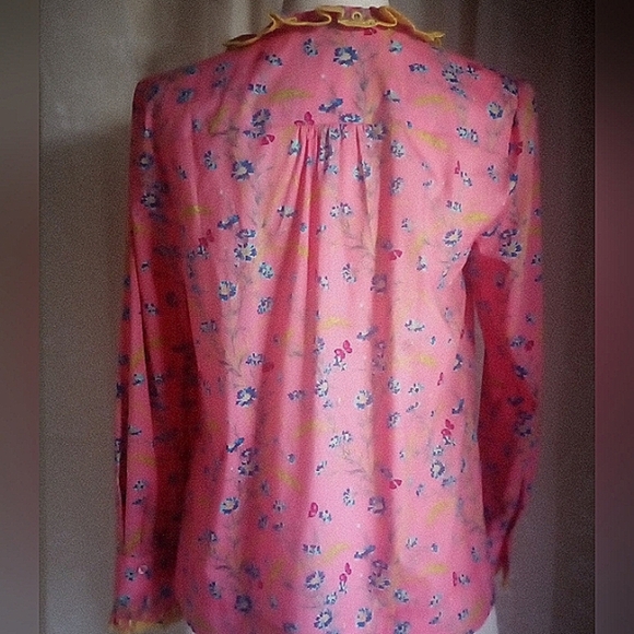 J. Crew Liberty Art Fabric Pink Floral Eyelet Trim Long Sleeve Blouse Size XS - Picture 7 of 14